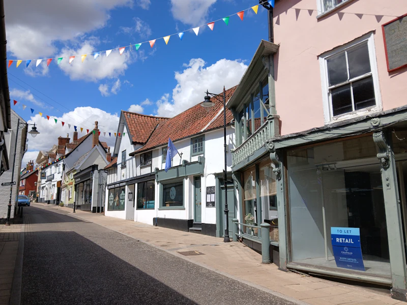 Street of historic buildings with shops